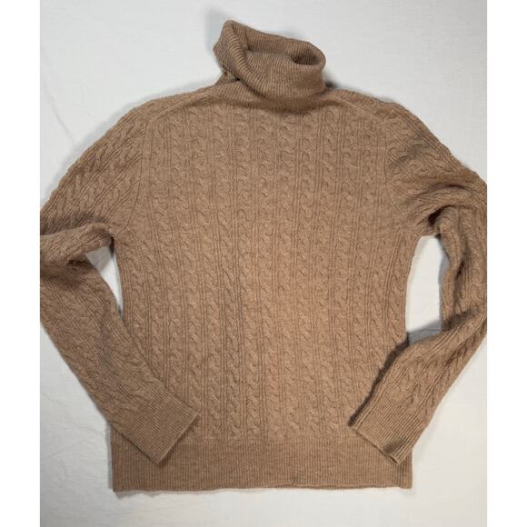J.Crew Brown Wool Alpaca Cable Knit Ruffle Turtleneck Sweater Women’s Small - Picture 5 of 10